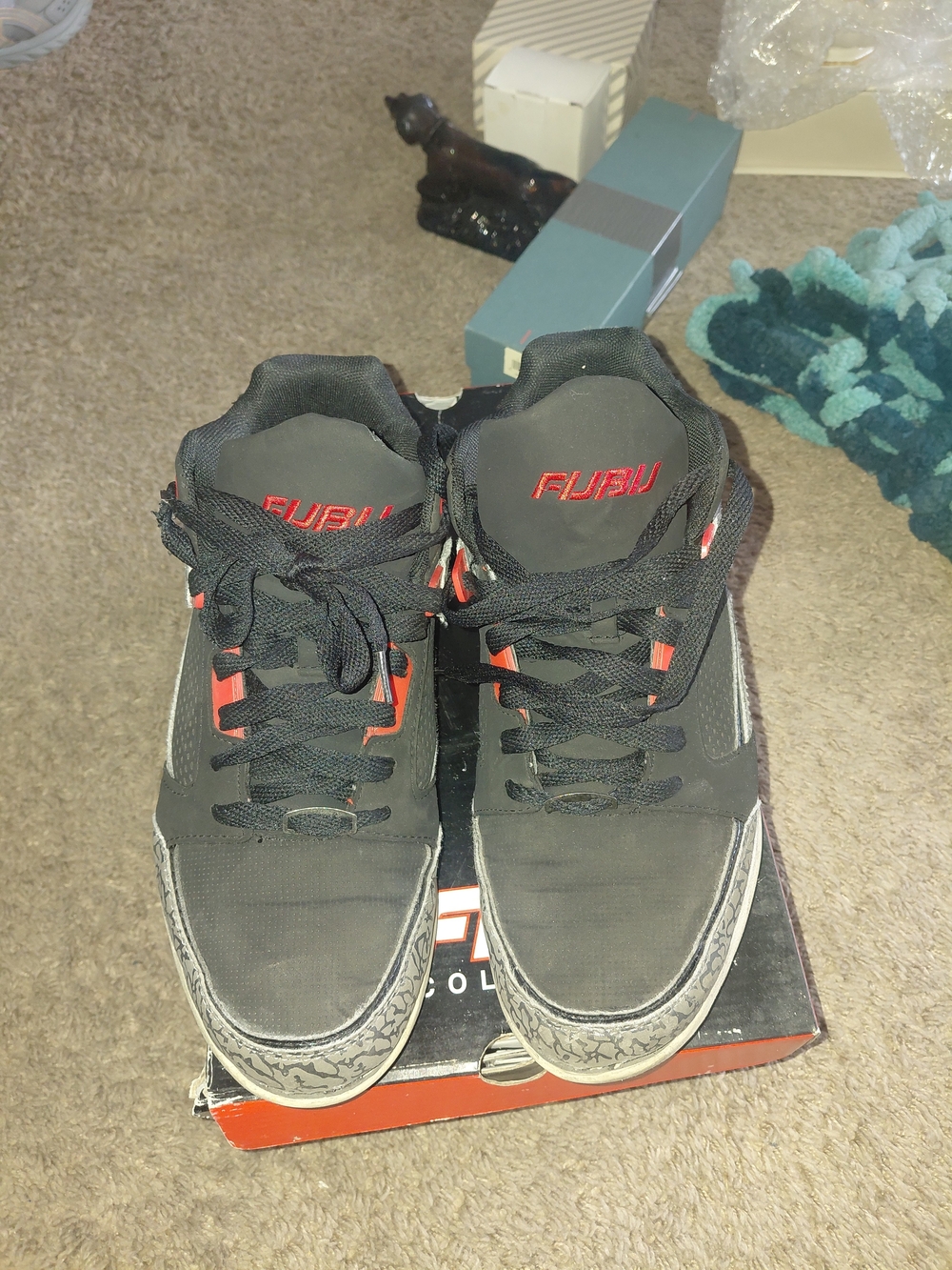 FUBU Black Athletic Sneakers with Red Detailing
